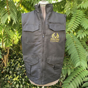Size S Realtree Fishing Mens Vest Black Pockets Full Zip 100% Polyester BD